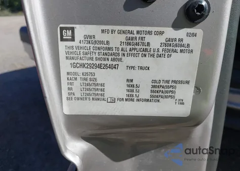 2004 Chevrolet Silverado 2500Hd Ls from USA, damaged, VIN 1GCHK29294E264047